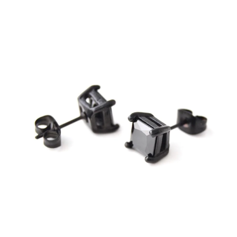 

6*6mm Princess Cut Earrings S925 Sterling Silver Stud Earring Plated Black Gun New Earrings