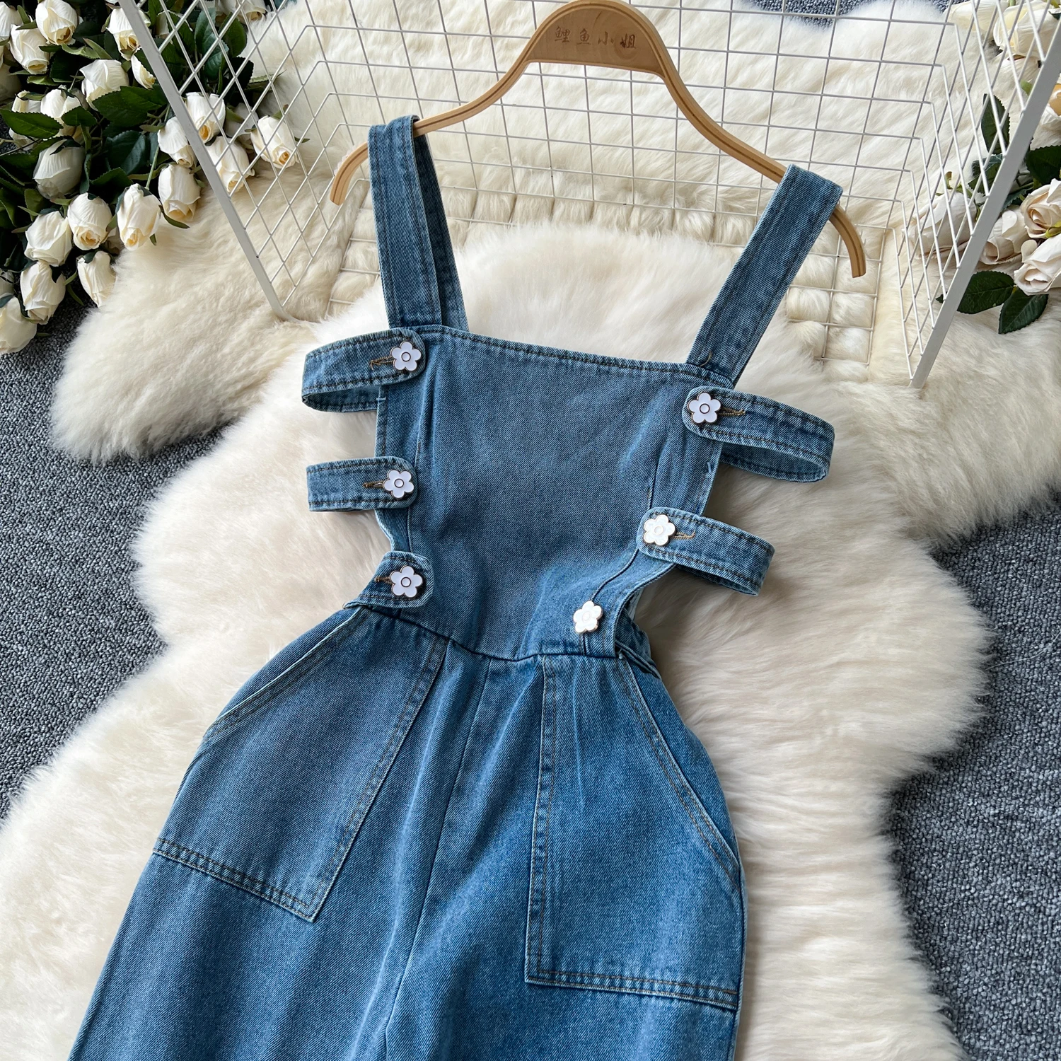 Women Summer Denim Overalls Season Hollow Out Slim Waist Wide Leg Jumpsuits Fashion Rompers Jeans Outfits