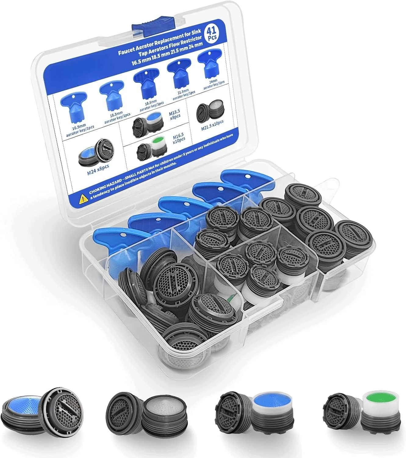 36Pcs Faucet Aerator Kit with 5 Sizes Aerator Key Removal Tools, Replacement Sink Tap Flow Restrictor Inserts for Bathroom