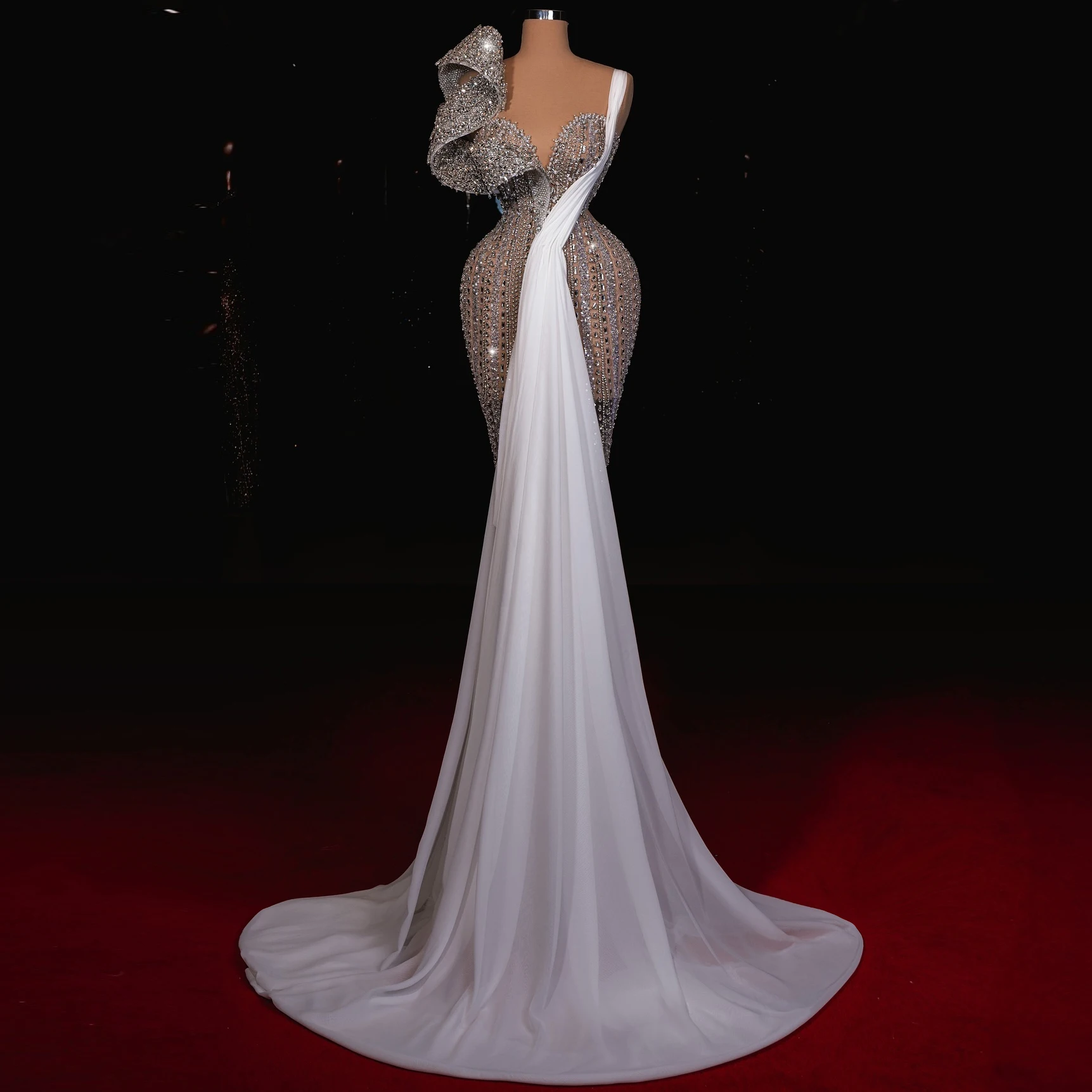 2026 Luxury Party Dress See Through Heavy Silver Crystals Cocktail Party Dress Satin Evening Dress Pageant Gala Gowns Customized