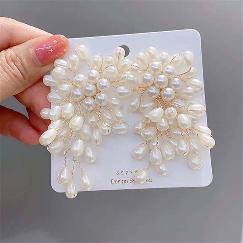 XIALUOKE Korea Fashion Hand-woven Pearl Beads Earrings For Women Personality Elegant Imitation Pearl Earrings Party Jewelry