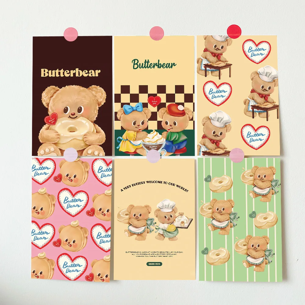 10pcs Butter Bear Card Wall Decoration Korean Poster Scrapbook Vintage Stickers Room Background Wall Decoration Painting Poster