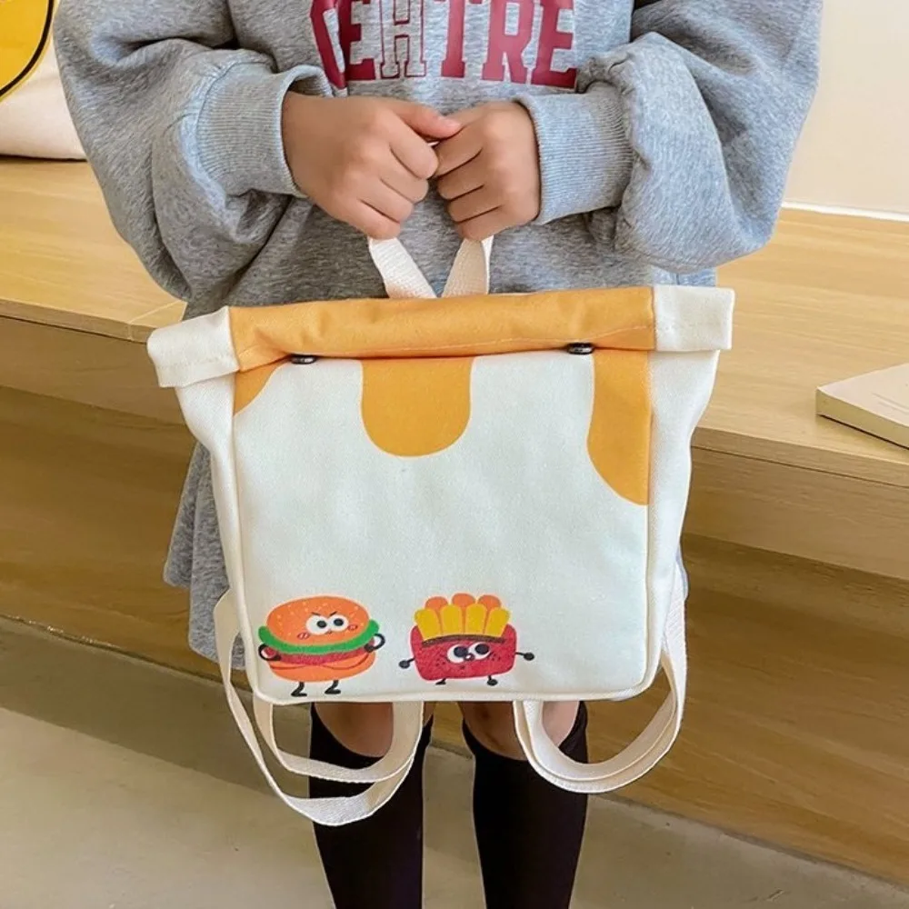 Hamburger Burger Pattern Backpack Canvas Adjustable Strap Double Shoulder Bag Cute Large Capacity Kids School Bag Students