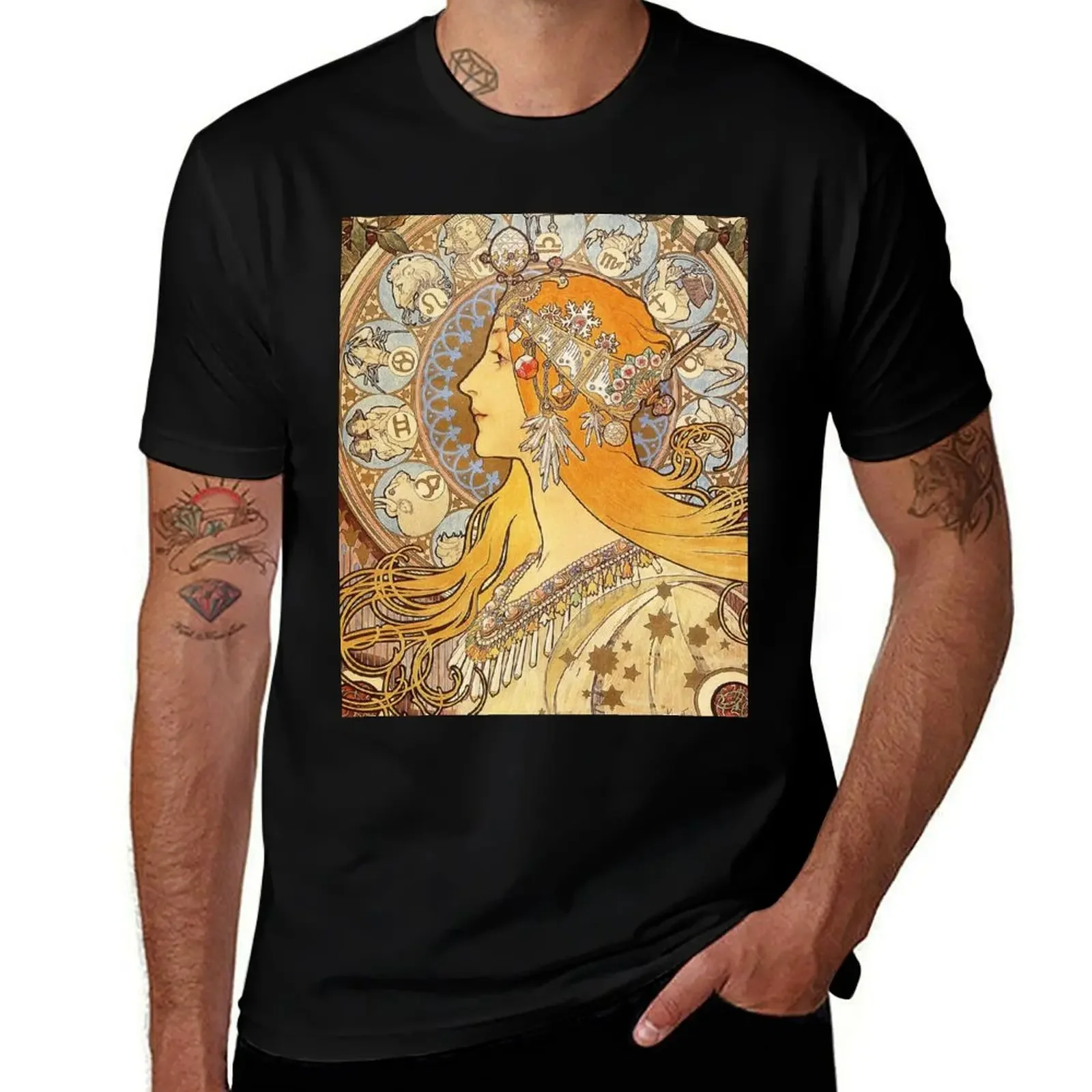 Alphonse Mucha Zodiac Art Nouveau Woman T-Shirt anime shirt for a boy mens tall t shirts