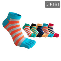1/5 Pairs Men Ankle Toe Socks Pure Cotton Striped Bright Color Anti-Bacterial Breathable Boat Five Finger Socks Boy 4 Seasons