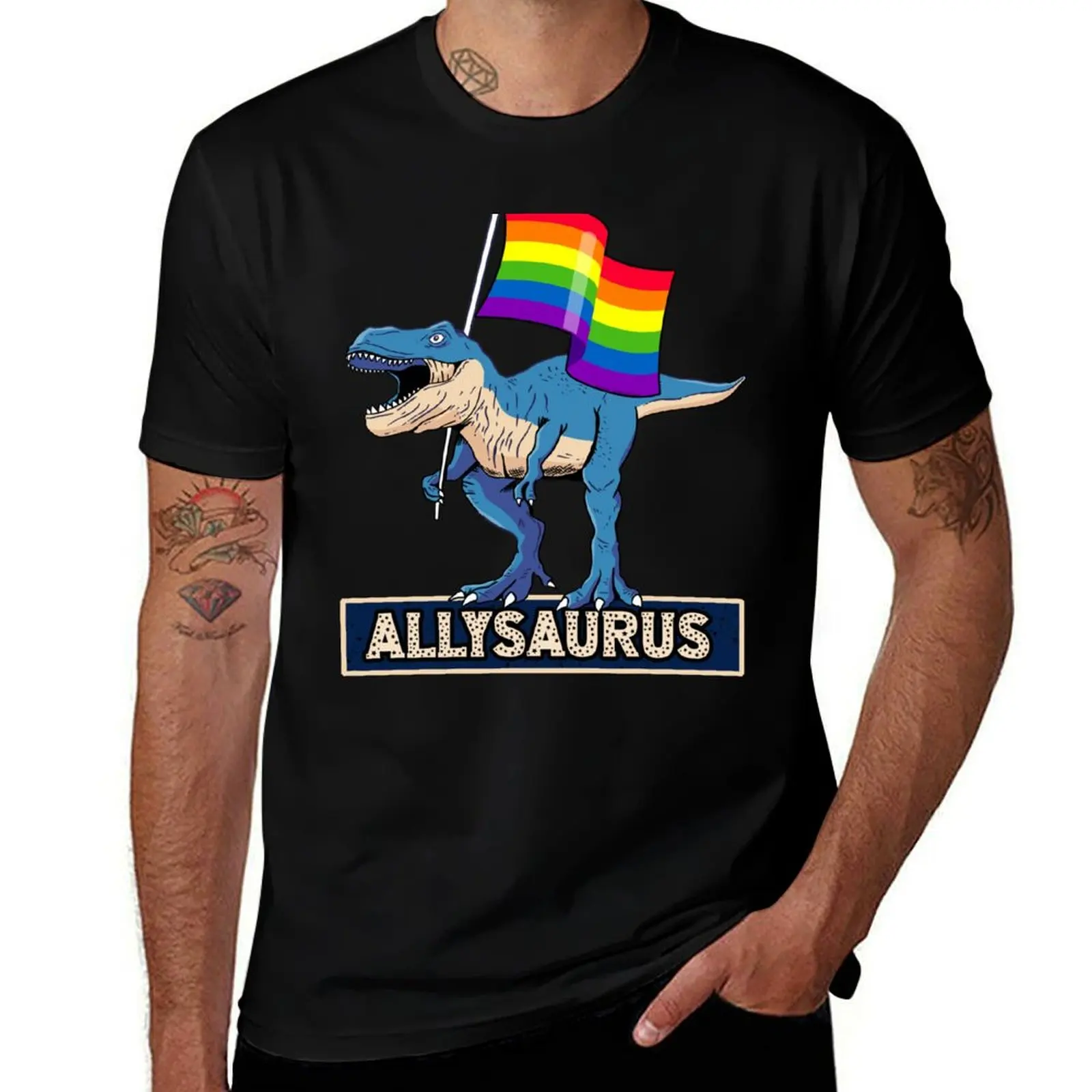LGBTQ Gay Ally ALLYSAURUS Gay Pride and Support Design T-Shirt Soft Cotton Print T-Shirt