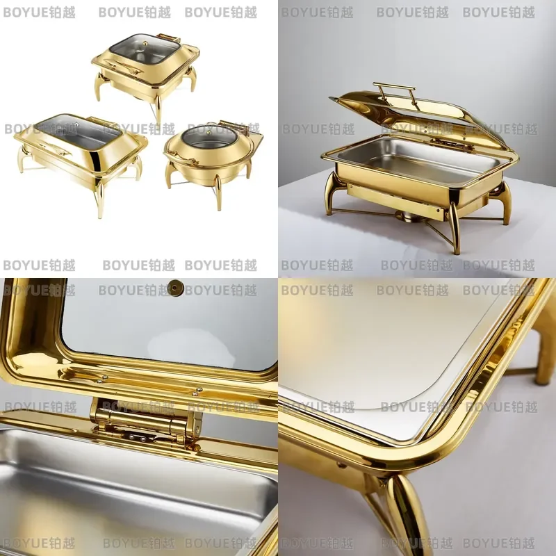 Gold Plated Stainless Steel Buffet Stove Warmer for Hotel Restaurant Commercial Food Display Heating Equipment Chafing Dish