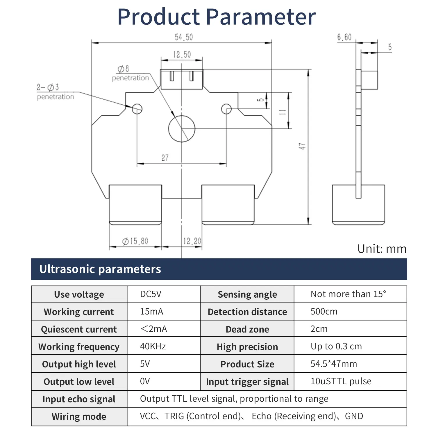 Poziomy ultradźwiękowy moduł pomiaru Yahboom z portem XH2.54-4Pin do inteligentnego samochodu i projektu elektronicznego DIY