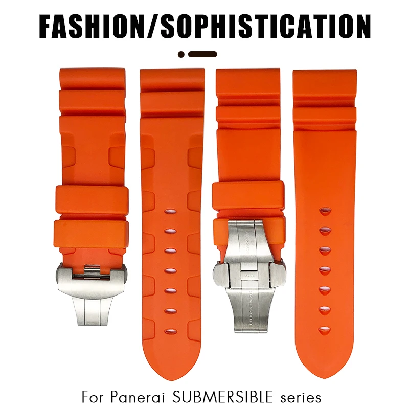 Nature Rubber Silicone 22mm 24mm 26mm Watch Band for Panerai Submersible Luminor PAM Black Blue Red Orange Strap Butterfly Clasp