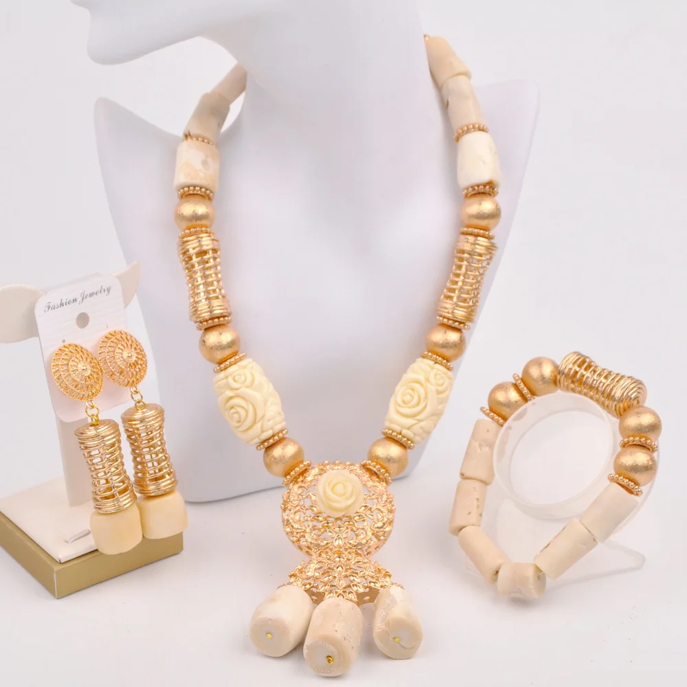 

Fashion Natural White Coral Necklace African Beads Jewelry Set