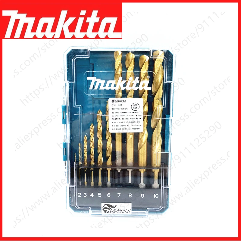 

Makita Drill Bit Set 10PCS Straight Shank Wood Metal Titanium Plated HSS-TiN Twist Drill Bits Power Tools Accessories D-72849