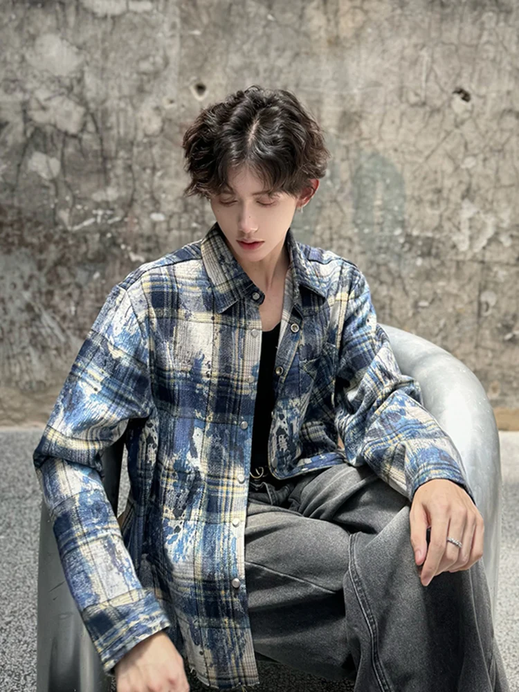 

Мужское пальто в синюю клетку в американском стиле, с длинными рукавами, в стиле барокко, корейская система, свободный крой, дышащая ткань из полиэстера.