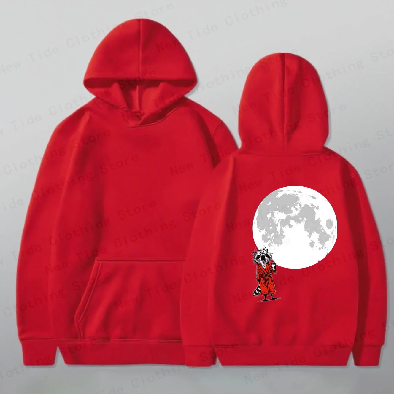 سترة بقلنسوة قطنية للرجال للخريف والشتاء تتميز بتصميم الراكون والرداء والقمر لمظهر الموضة الموسمية الرائعة