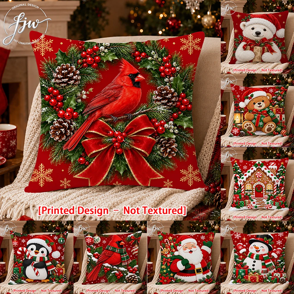 1pc Christmas Throw Pillow Covers, Winter Holiday Cushion Covers for Sofa Bed Couch