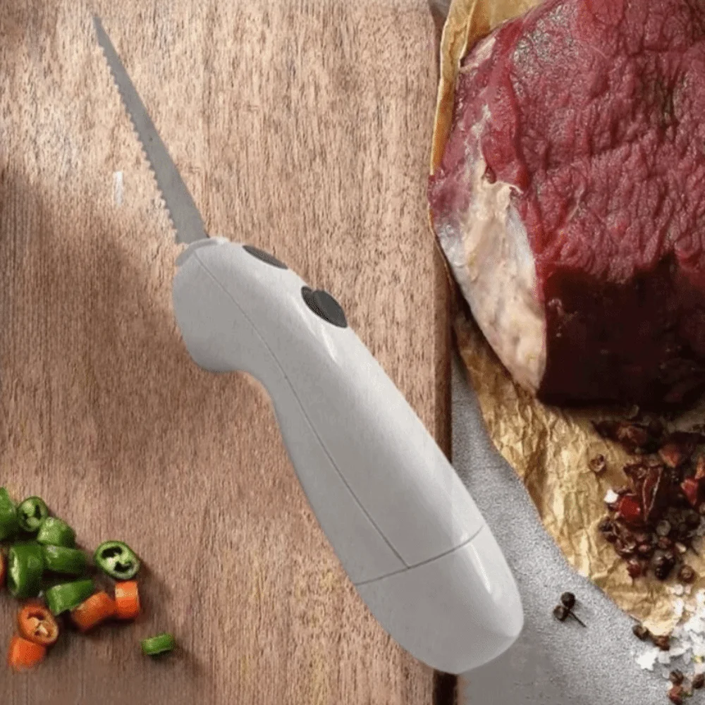 Plastic Stainless Steel Blades Electric Fillet Knife Ergonomic Handle White Cordless Kitchen Knife Non Slip Grip Battery Powered