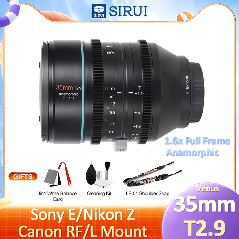 

SIRUI Venus 35mm T2.9 1.6x Full Frame Anamorphic Cine Video Lens for Sony E FX6 A7M4 A7S3 Nikon Z Z9 Canon R R5C R8 L mount