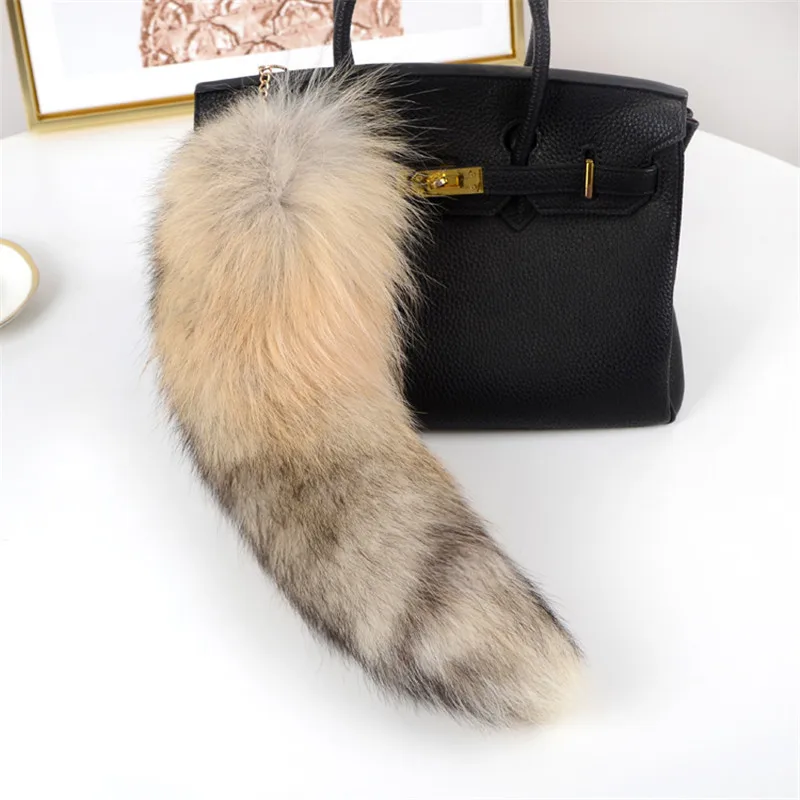 natural fox fur tail keychain furry 2024 chic y2k beautiful accessory length 40 cm Car Keychains For Women