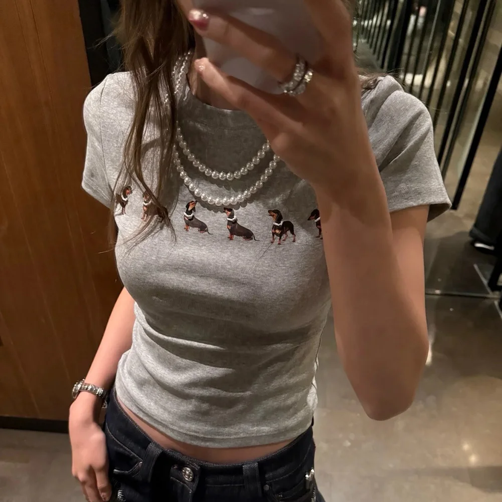 

Ретро футболка Gyaru для активного отдыха Ретро футболка Gyaru Микроэластичная рубашка Всесезонная одежда Дизайн с круглым вырезом