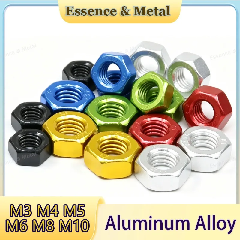 Anodized Aluminum Hexagonal Full Nut M3 M4 M5 M6 M8 M10 7075 Colorful Hexagonal Nut Metric Suitable for Bicycle Decorative Nuts