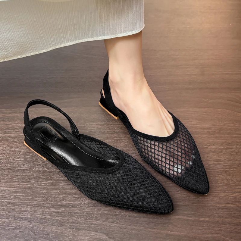 

2026 New Women's Mesh Breathable Pointed Toe Slingback Flats, Comfortable Flat Heel Casual Sandals for Daily Wear