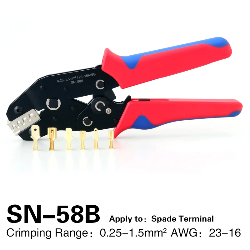 SN-58B Professional Spring Blade Terminal Crimping Tool Kit Automotive Wiring Harness Crimp Pliers 0.25-1.5mm² AWG 22-14