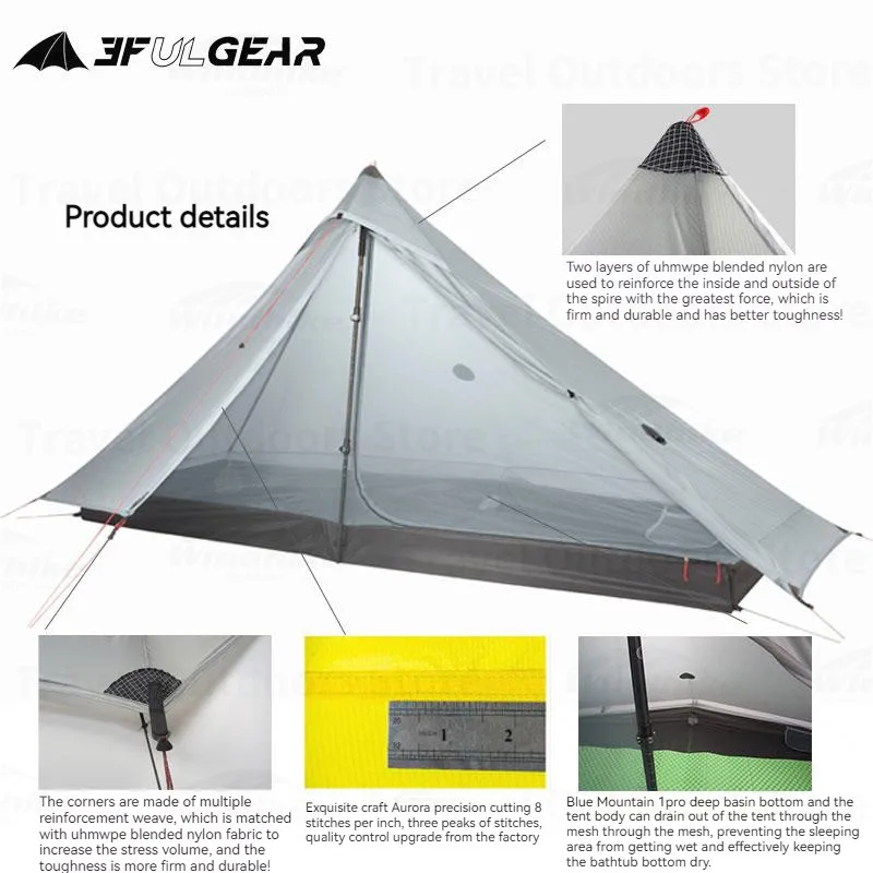

3F UL GEAR LanShan1 Pro Pyramid Tent 20D Силиконовая сверхлегкая походная палатка на 1 человека Водонепроницаемая палатка для кемпинга на открытом воздухе Палатка без столба