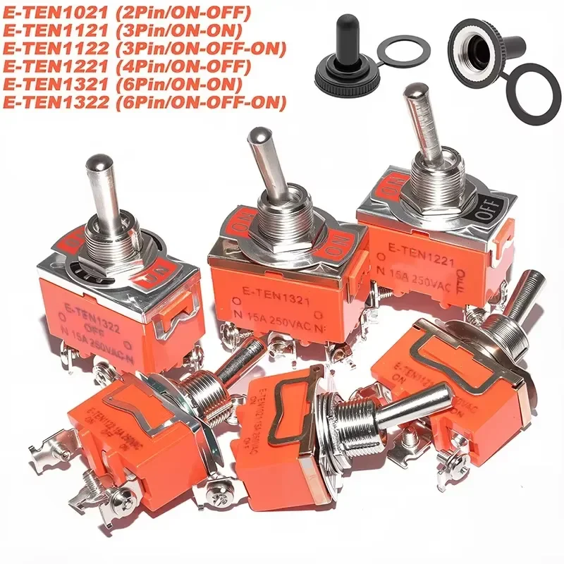 5pcs Toggle Switch SPST DPDT 250V 15A Latching ON-OFF ON-ON ON-OFF-ON 1021 1121 1221 1322 Power Button Switch Rocker Switch