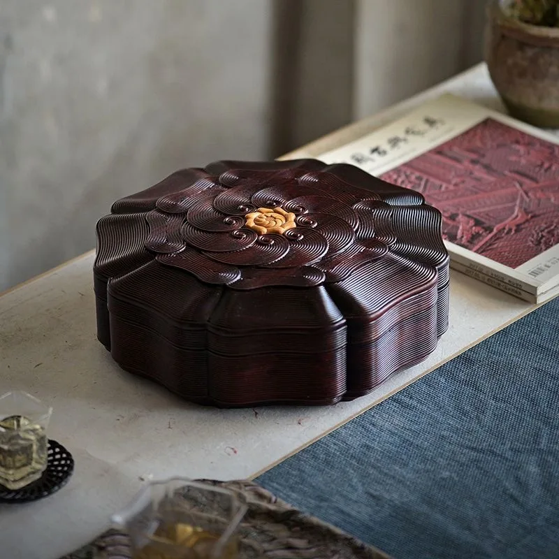 Big red rosewood fruit plate wedding high-end mahogany dried fruit box solid wood Chinese candy snack storage box living room