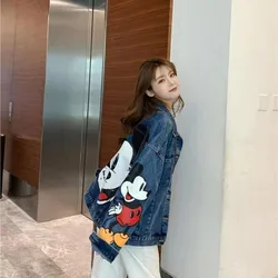 Cartoon Clothing Mickey Printed Denim Jacket Women's Spring And Autumn Loose Preppy Style Large Size Jacket Cartoon Casual Top