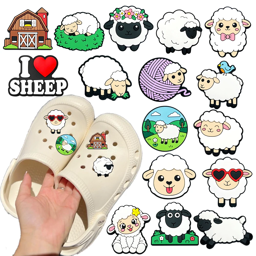 16-100pcs Cartoon Cute Little Lamb Series PVC Shoe Charms Accessories DIY Detachable Decorations PVC Party Decorations Gifts