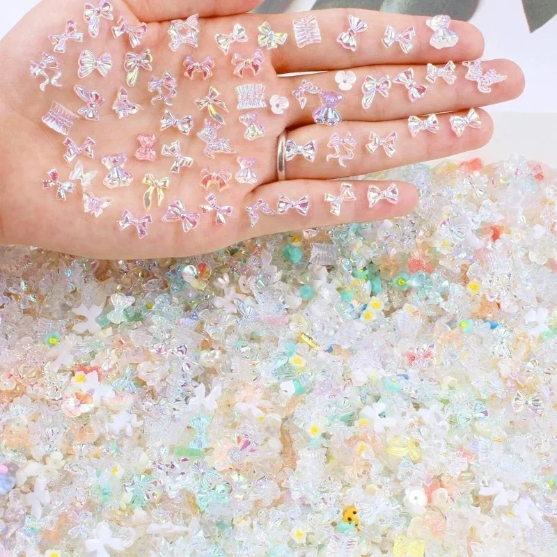 20pcs Kawaii Resin Rhinestones Charms Nail Art Decorations 3D Flowder/Bear Cartoon Design Nail Ornament Accessories DIY Supplies