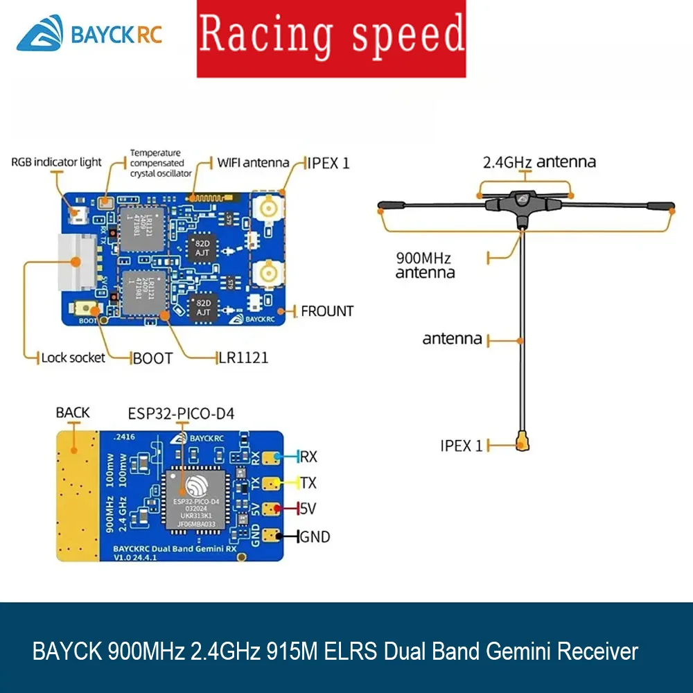 

BAYCK 900 МГц 2,4 ГГц 915M ELRS двухдиапазонный приемник Gemini ExpressLRS RX TCXO для RC FPV Racing Дрон дальнего действия с фиксированным крылом