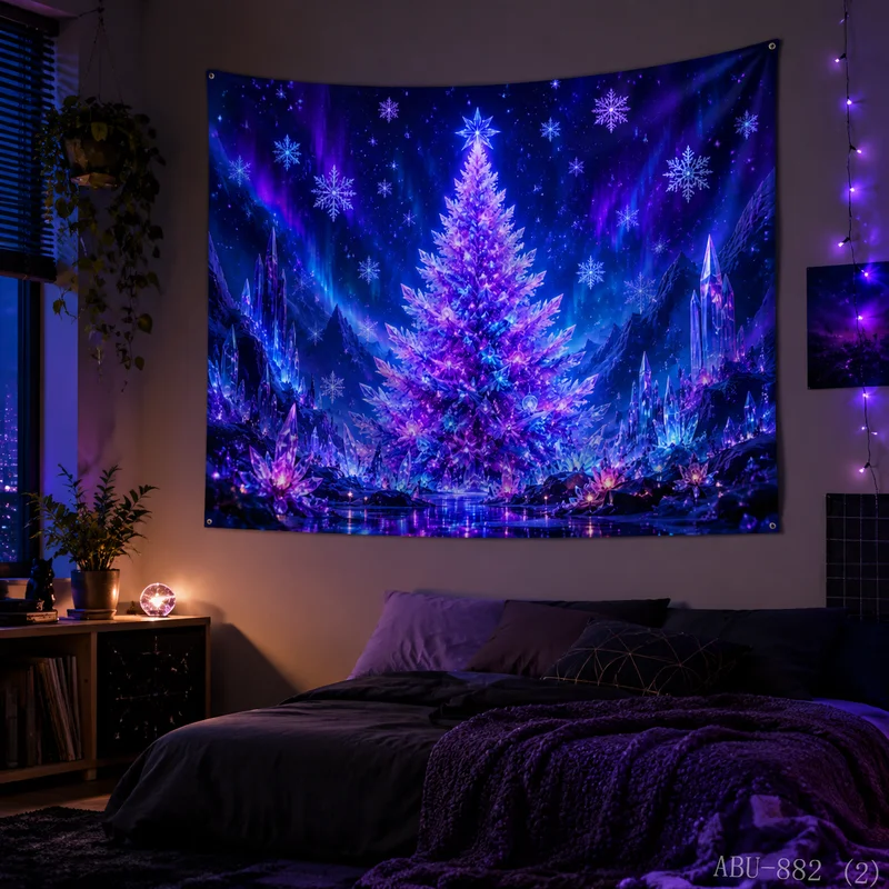 VIKAMA Dual Reindeer Antler Forest Tapestry Xmas Gift Snowflake Starry Sky Wall Hanging Bedroom Dorm Decor Cloth