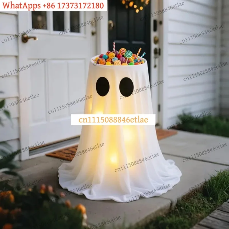 k3 Height-Adjustable Glowing Ghost Treat Bucket – Reusable Luminous Halloween Candy Holder & Decoration