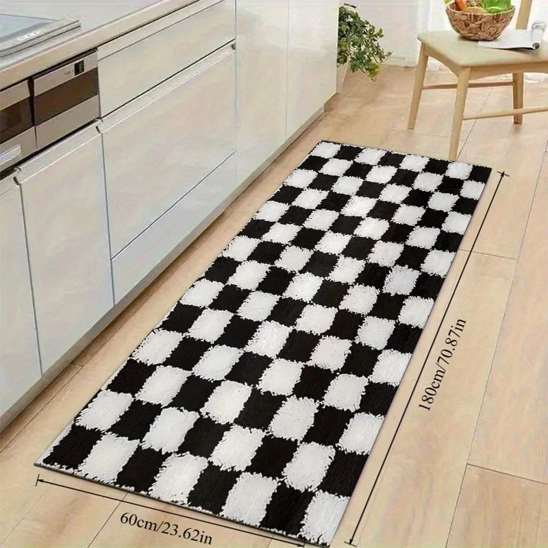 VIKAMA Anti-Slip Kitchen Carpet Checkerboard Pattern Washable Floor Mat for Home Decoration
