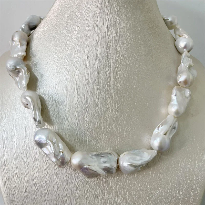 

AAAAA 30MM Huge Baroque Pearl Necklace Hot Selling Well White Large Size Tissue Nucleated Flame Ball Freshwater 100% Natural Gem