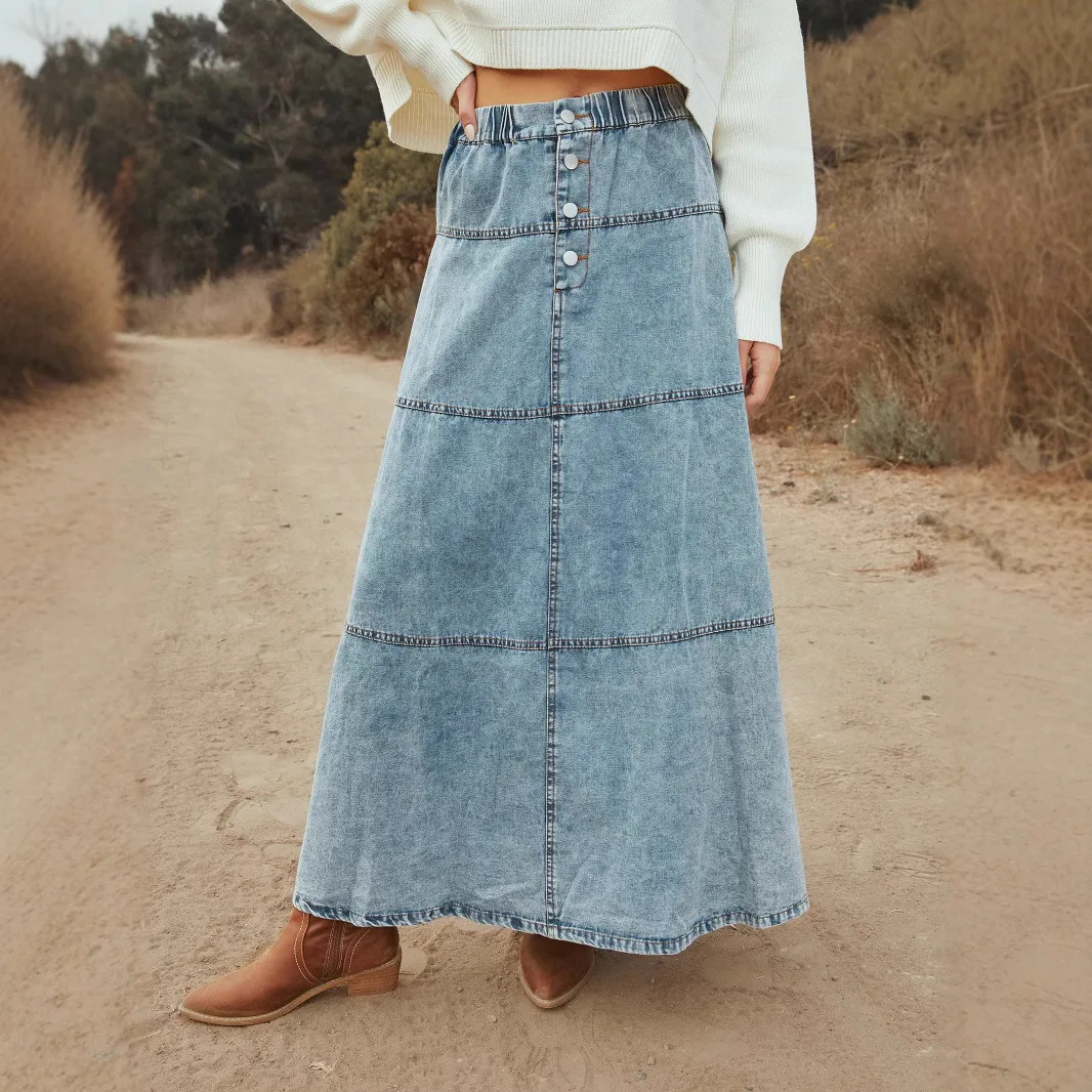 Lady Cloth New Bohemian A-line Layered Patchwork Women's Denim Skirt 8943 Evening Dresses Y2k、 Femme Boho Bandage