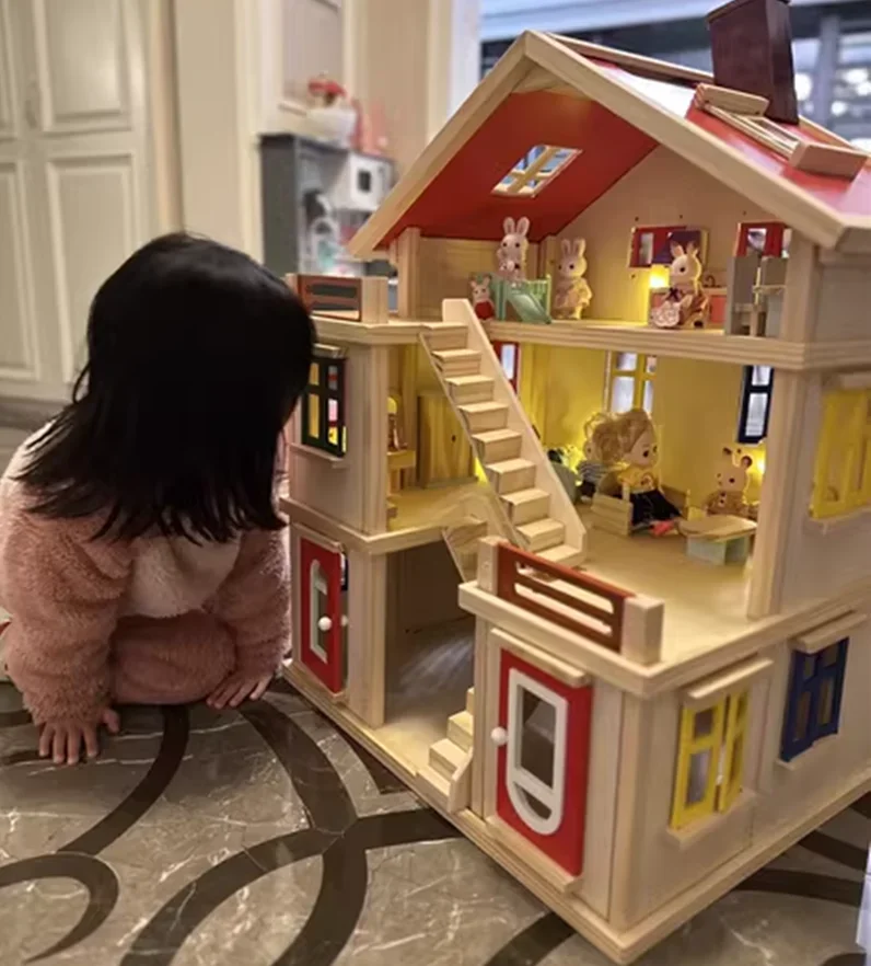 Children's educational toys house DIY cottage girl toys solid wood playhouse princess villa wooden house dollhouse