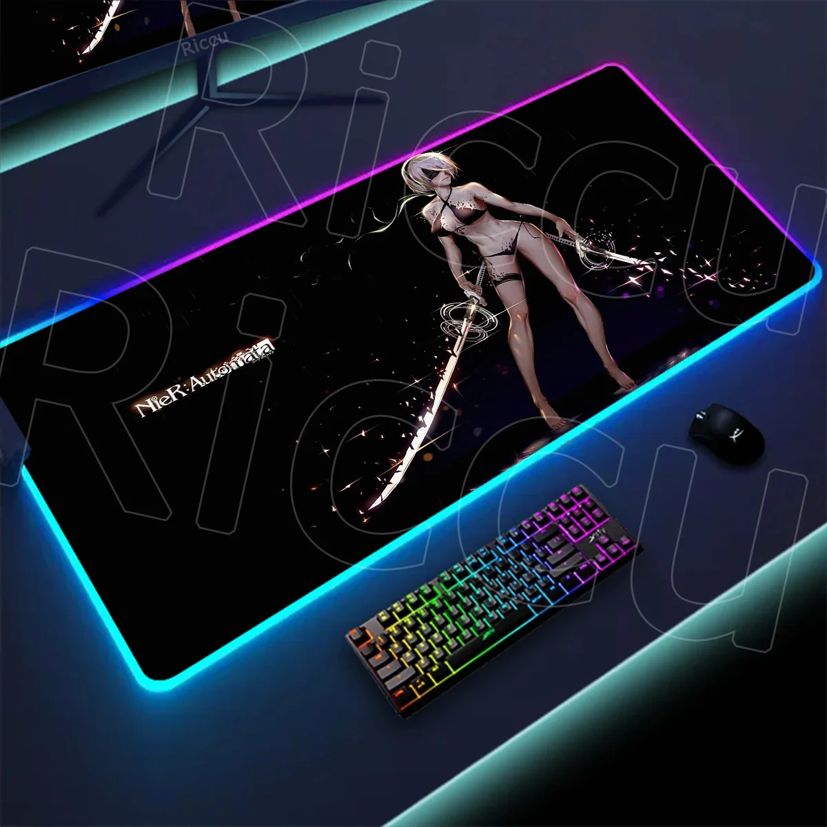 

2B Sexy Girl RGB Mouse Pad E-sports Gaming Office Rug Nier Automata Mouspad Game Anime Deskmat Computer Non-slip Rubber Desk Mat