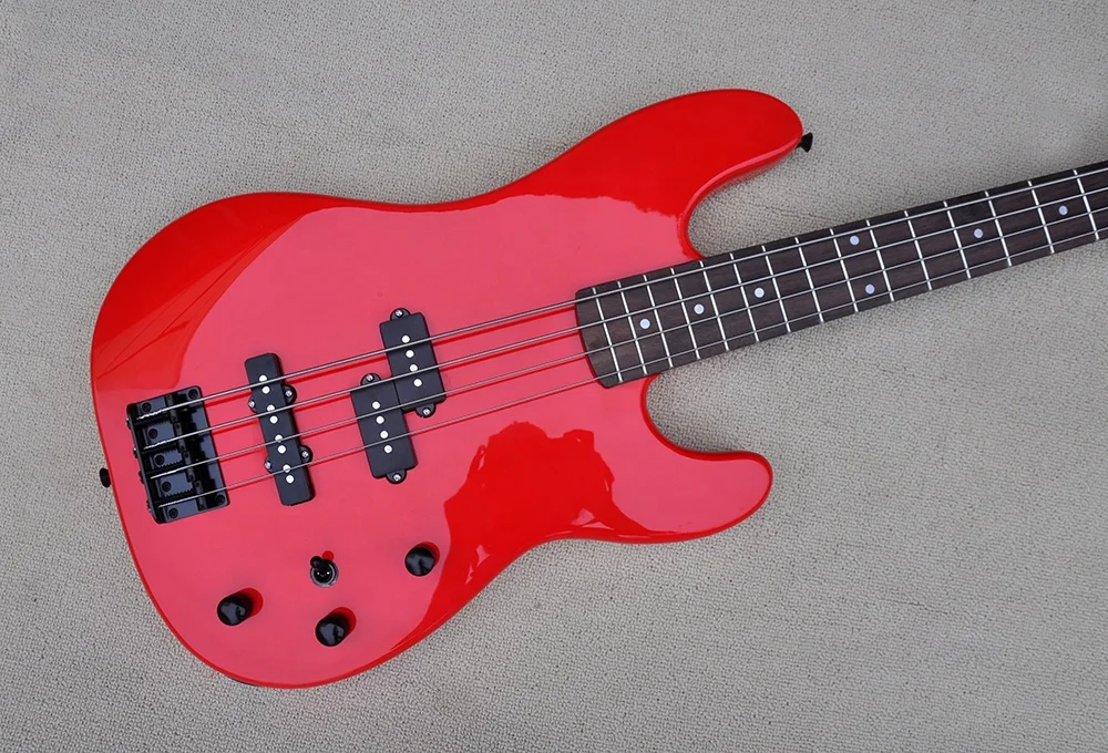 Flyoung Basswood Solid Body Electric Bass Red 4 Strings Electric Bass Guitar Rosewood Fretboard Bass