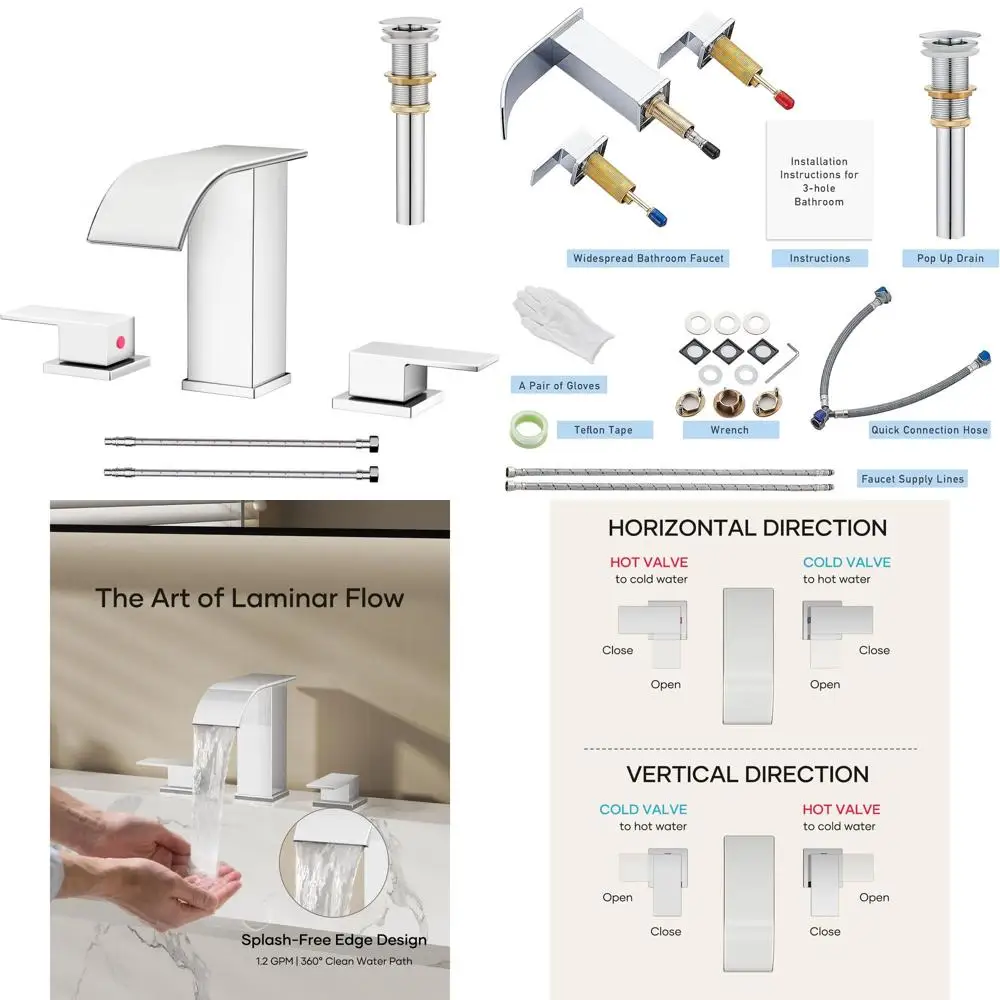 

8 Modern 3-Hole Chrome Widespread Bathroom Sink Faucet with Touch Control for Vanity and RV Lavatory