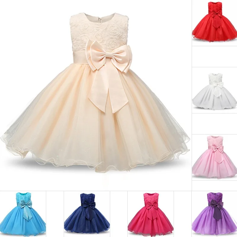 Summer Girl's Dress Rose Fluffy Skirt Children's Evening Performance Girls Clothing A-LINE Simple Princess Wedding Party Dresses