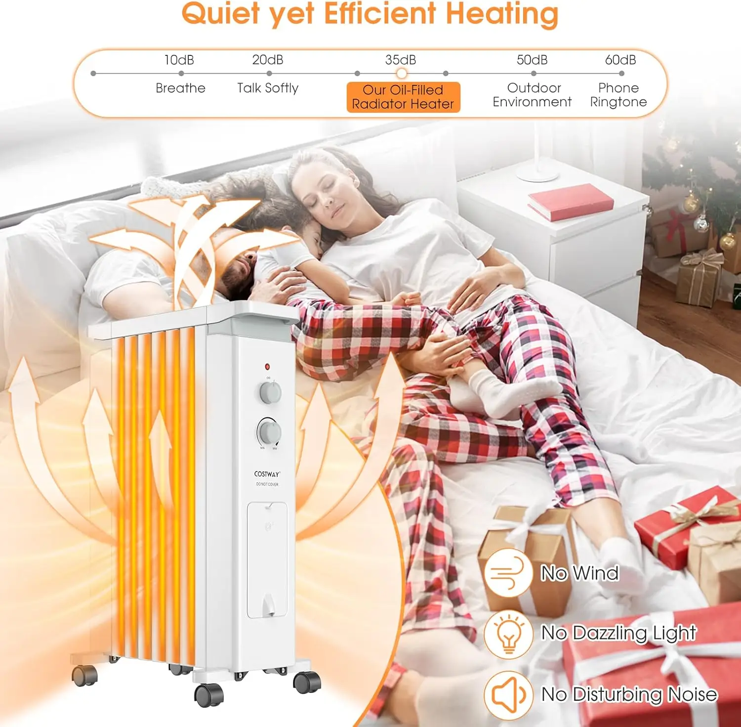 Oil Filled Radiator Heater, 1500W Portable Space Heater with 3 Heat Setting, Built-in Thermostat and Humidification Box