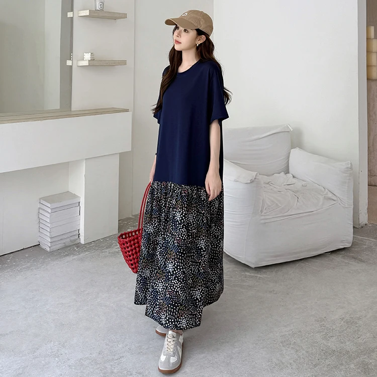

Summer 2026 New Style Loose Long Floral Skirt Dress Artistic Splicing Short Sleeve Korean Style Women's Traditional Costume