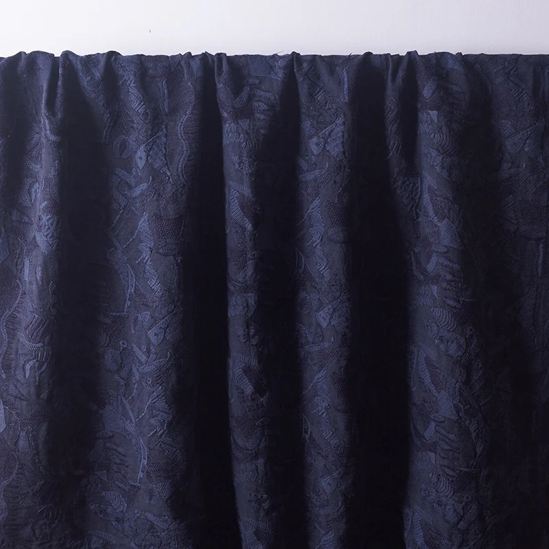 

1 ярд, тибетская синяя вышивка, ткань из плотности из чистого льна, весенне-осенний материал, винтажная одежда, платье, ткани