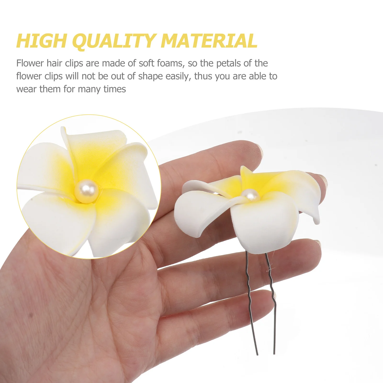 

5Pcs Flower Hair Clips Hawaiian Plumeria U-Shaped Bridal Barrette Perfect for Beach Wedding Seaside Party Luau Summer Hair