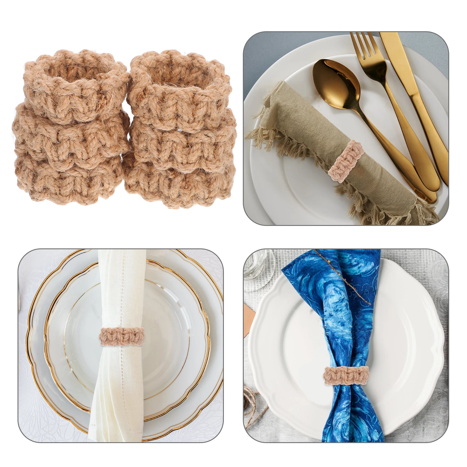 

6Pcs Woven Jute Napkin Rings Rustic Charm Versatile Use for Parties Weddings Woven Napkin Rings Serviette Ring Decor