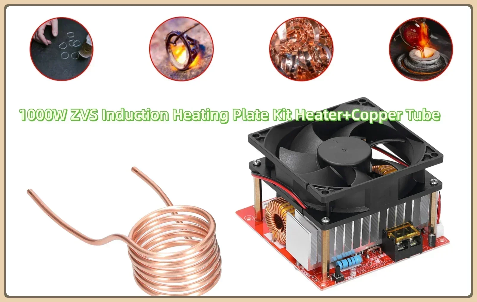 1000W ZVS Induction Heating Board Module Low Voltage Heater Coil Flyback Driver Heater with Copper Tube for DIY Parts Hardening