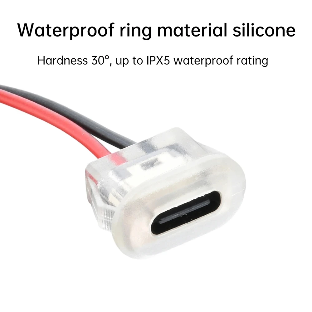 10PCS Female Connectors Transparent 2Pin USB Type-C With LED Lights Input Type Charging Socket Waterproof USB-C Power Port image 3