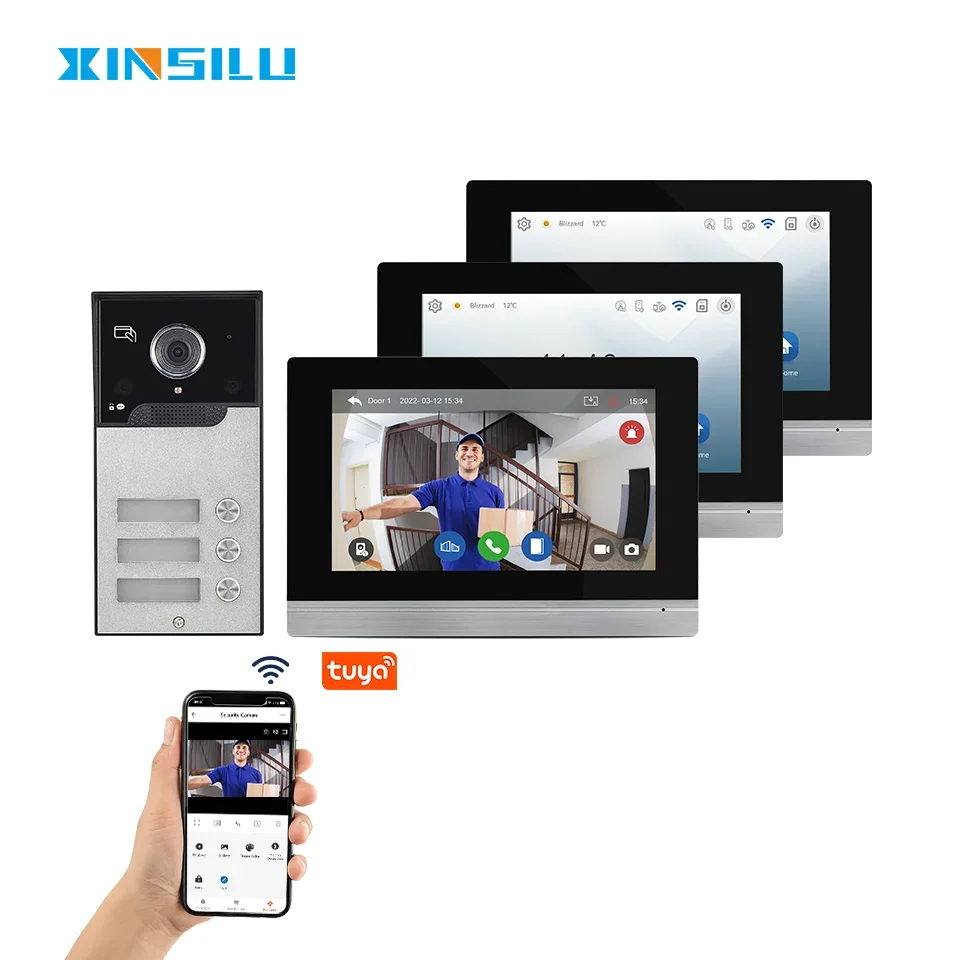 XINSILU IP 7 Inch Touch Screen Interphone Smart Tuya Intercom Motion Detection Color Camera With RFID Unlocking Video Door Phone